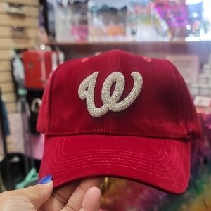 W- Burgandy Baseball Cap with Rhinestone Logo